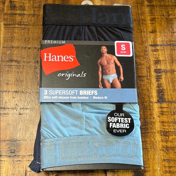 Hanes Supersoft Briefs Blue and Black Comfort - Men’s Small - Picture 1 of 2